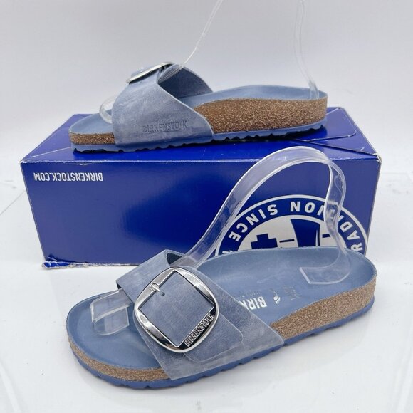 Birkenstock Madrid Big Buckle Sandal Blue Fog Oiled Leather Wms EU 37 US 6- 6.5 - Picture 3 of 13